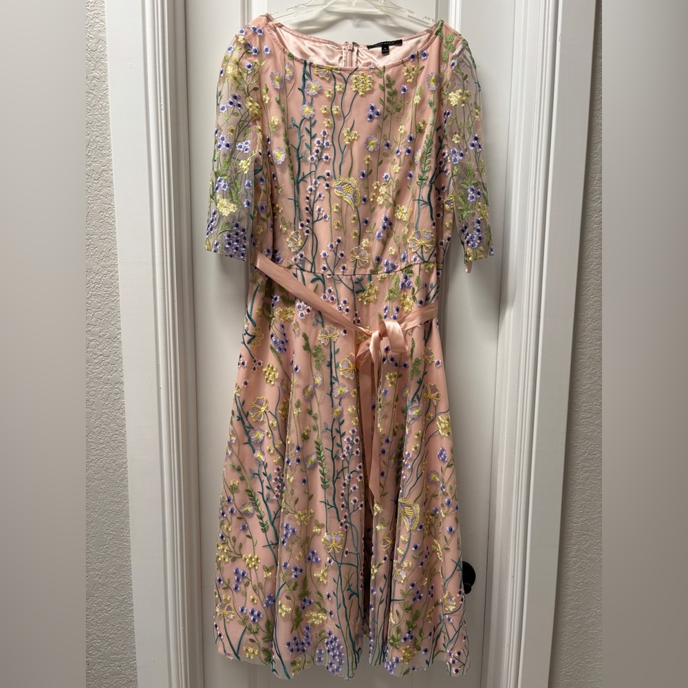Alex Marie Blush Pink Midi Dress- Size 16- Fairy 3D Flowers Garden Party